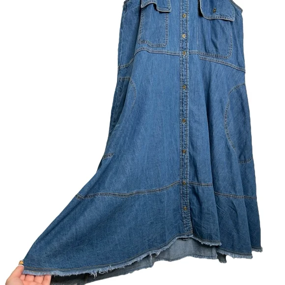 Anthropologie Pilcro Denim Sleeveless Halter Swing Midi Dress Women's Size XL - Picture 7 of 9